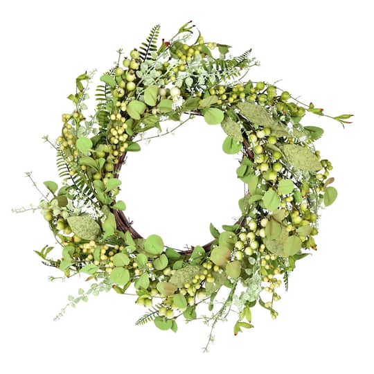 24&#x22; Green Fern Berry &#x26; Eucalyptus Wreath